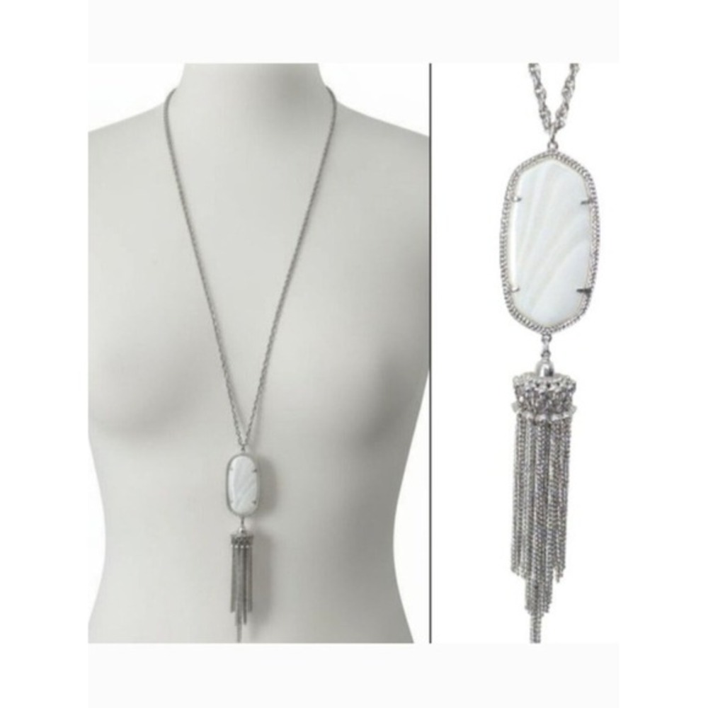 NWOT Kendra Scott White Marble Stone &‎ Silver Tassel Rayne 32" Pendant Necklace